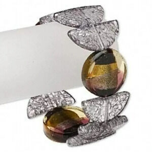 Edgy Chunky Purple Gold & Black Lampwork Glass & Acrylic Beads Stretch Bracelet